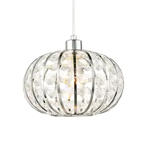 Modern Chrome Plated Basket Cage Style Pendant Shade with Clear Acrylic Beads