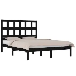 Berkfield Bed Frame Black Solid Wood Pine 140x190 cm