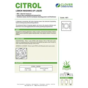 Clover Chemicals Citrol Lemon Washing Up Liquid 1l