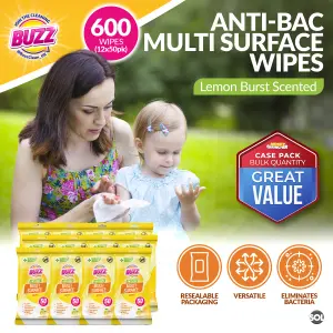 Bulk 12pk Surface Kitchen Wipes 600 Wipes, Lemon Scented Household Wipes Cleaning, All Around Cleaning Wipes, Multi Surface Wipes