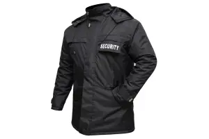 RAC3 Security Parka Jacket with Hood for Men, Water-Resistant, Windproof Design, "SECURITY" Print, Sizes S to 4XL (Black Large)