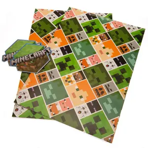 Minecraft Gift Wrap Sheets (Pack of 2) Green/Orange/Grey (One Size)