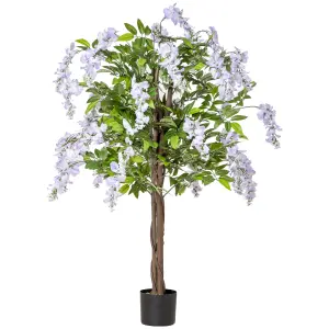 HOMCOM Artificial Realistic Wisteria Flower Tree Faux Plant for Indoor Décor