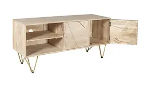 Light Gold Plasma Media Unit - Solid Mango Wood - L45 x W140 x H60 cm