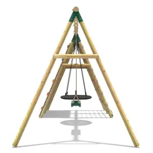 Rebo Beat The Wall Wooden Swing Set with Double up & Over Climbing Wall -Spire