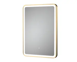 Rectangular LED Illuminated Touch Sensor Framed Mirror with Demister, 700mm x 500mm - Brushed Brass