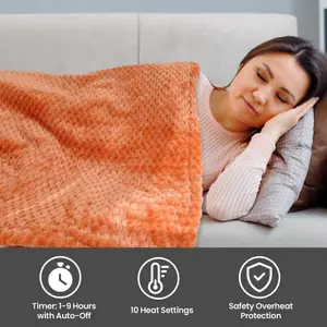 Schallen Luxury Waffle Soft Heated Warm Throw Over Blanket with Timer & 10 Heat Settings - Waffle Burnt Orange