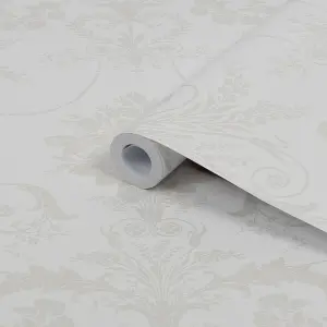 Laura Ashley Josette White Damask Smooth Wallpaper Sample