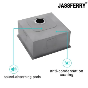 JASSFERRY Undermount Kitchen Sink Handmade 1.2mm Thickness Stainless Steel Single One Bowl 440 x 440 mm, with Overflow