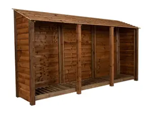 Wooden log store W-335cm, H-180cm, D-88cm - brown finish