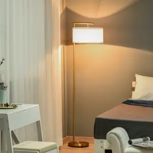 HOMCOM Floor Lamp with Linen Lampshade Round Base for Living Room Bedroom