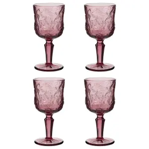 Set of 4 Luxury Embossed Pink Drinking Wine Glass Wine Goblets 270ml