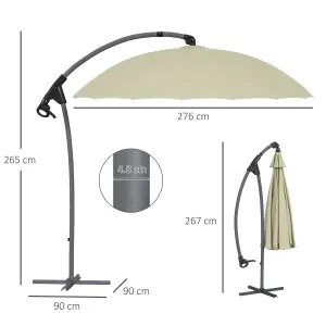 Outsunny 2.7m Cantilever Parasol with Cross Base, Crank Handle, 16 Ribs, Beige