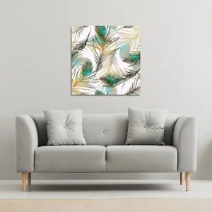 Imprints peacock feathers (Canvas Print) / 101 x 101 x 4cm