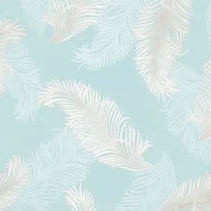 Hoopla Walls Pale Blue Feathers Smooth Matt Wallpaper