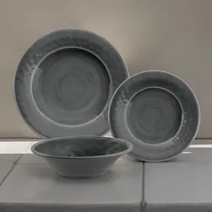 Purely Home Crackle Grey Melamine 18 Piece Outdoor Dinnerware Set for 6