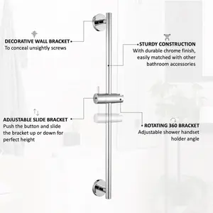 ENKI Chrome Modern Shower Slider Rail with Bracket S12