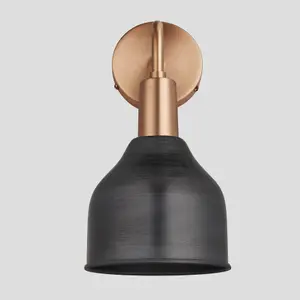 Industville Sleek Cone Wall Light, 7 Inch, Pewter, Copper Holder