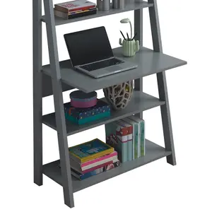 Riva Retro Ladder Bookcase Desk Shelving Shelf Unit 5 Tier Dark Grey