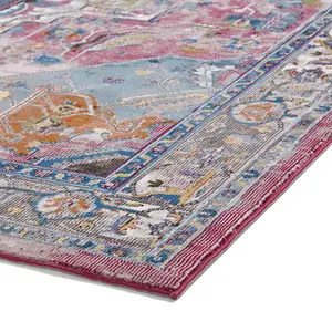 Blue Traditional Rug, 6mm Thick Bordered Rug, Blue Floral Rug for Bedroom, Living Room, & Dining Room-200cm X 290cm