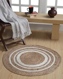 KHIDAKEE Round Border Natural Rug Hand Woven Jute / 60 cm Diameter