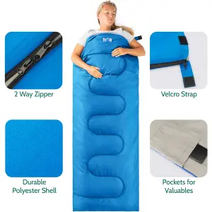 Envelope Sleeping Bag 2 Season Single Adult Outdoor Camping 200gsm Blue Trail