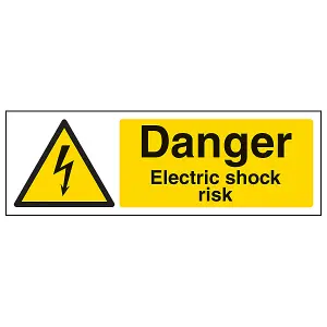 Danger Electric Shock Risk Safety Sign - Adhesive Vinyl 600x200mm (x3)