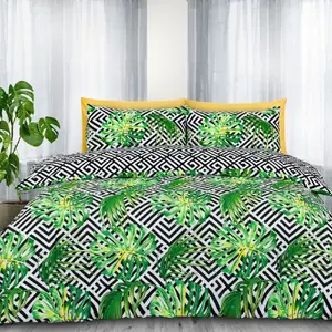 Rasheema Duvet Set Black/White / Floral Dandelion / Super King - 2 Standard Pillowcases