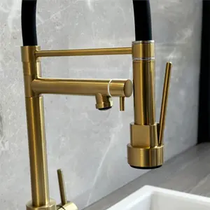 Liquida GD387BR Single Lever Multi Use Pull Out Brushed Brass Kitchen Mixer Tap