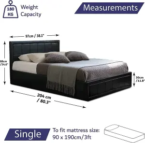 Black Ottoman Storage Bed Frame Gas Lifting Single