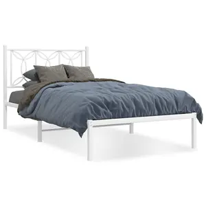 Berkfield Metal Bed Frame without Mattress with Headboard White 100x200cm