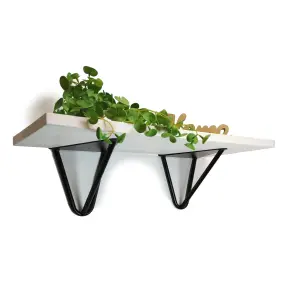 Solid Pine Rustical Shelf White Black Hairpin Bracket Style 25x120cm