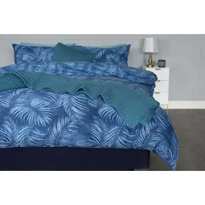 Belledorm Eden Leaves Duvet Cover Set Navy/Duck Egg (Superking)