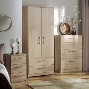 Devon Ready assembled Contemporary Light oak effect 2 Drawer Double Wardrobe (H)1825mm (W)740mm (D)535mm