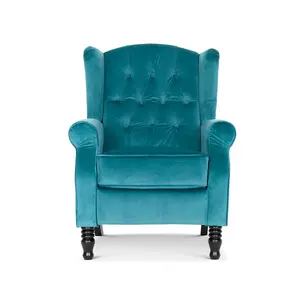 Velvet Teal Marianna Manual Recliner Wingback Chair