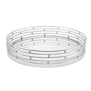 Green Decore Paz Circular Modern Silver Iron Tray 31 CM Round