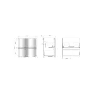 Banyetti Linea Matt White Ribbed Double Drawer Wall Hung Vanity Unit 600mm x 390mm