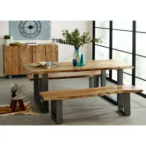 Hommoo Industrial Wood And Metal Medium Dining Bench