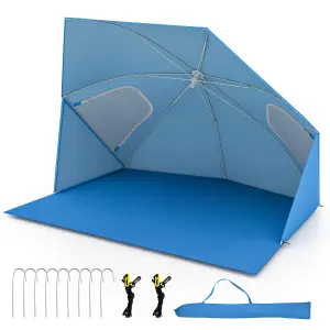 Costway Convertible Beach Tent 2-In-1 Sun Umbrella Beach Shade Shelter 2-4People