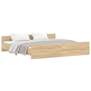 Berkfield Bed Frame with Headboard and Footboard Sonoma Oak 200x200 cm