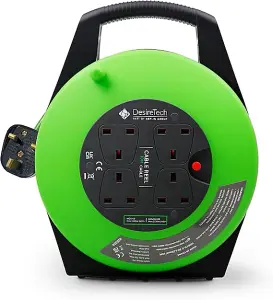 Desiretech Portable Cable Reel 4 Sockets Heavy Duty Green Black 10m