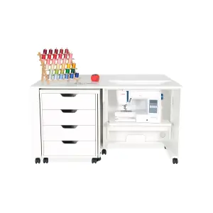 Laverne & Shirley Fold-away Sewing Cabinet with Drawers in White