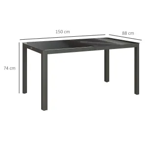 Outsunny Outdoor Dining Table for 6 with Glass Top, Aluminium Frame, Grey