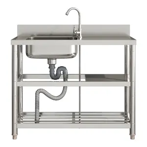 Right Hand Drainer Rectangle 1 Compartment Stainless Steel Sink with Shelves