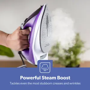 Geepas 2400W Steam Iron Ceramic Soleplate Adjustable Temperature Control, Violet