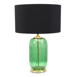 ValueLights Leigh Forest Green Glass and Gold Detail Table Lamp with Black/Gold Shade