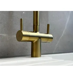 Liquida W03BG Monobloc Swan Neck Twin Lever Brushed Gold Kitchen Mixer Tap