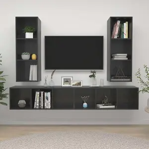 Berkfield Wall-mounted TV Cabinets 4 pcs High Gloss Grey Engineered Wood