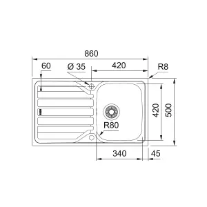 Franke Flash Stainless steel 1 Bowl Kitchen sink 500mm x 860mm