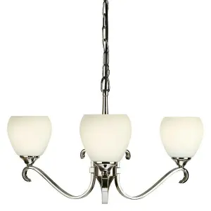 Luxury Hanging Ceiling Pendant Light Bright Nickel Opal Glass 3 Lamp Chandelier